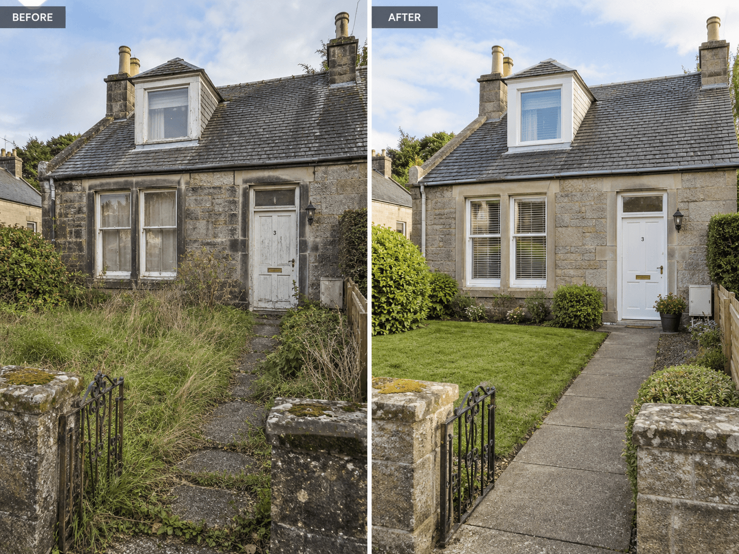 Before and after comparison of a property prepared for the market