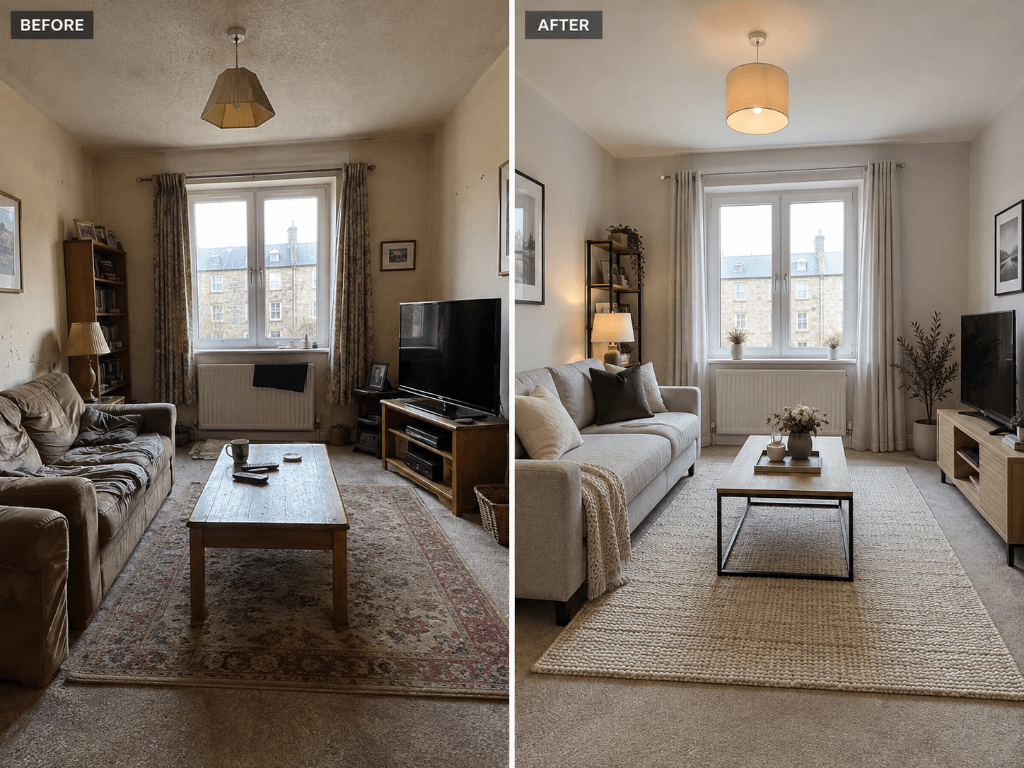Before and after comparison of a property refurbished for sale